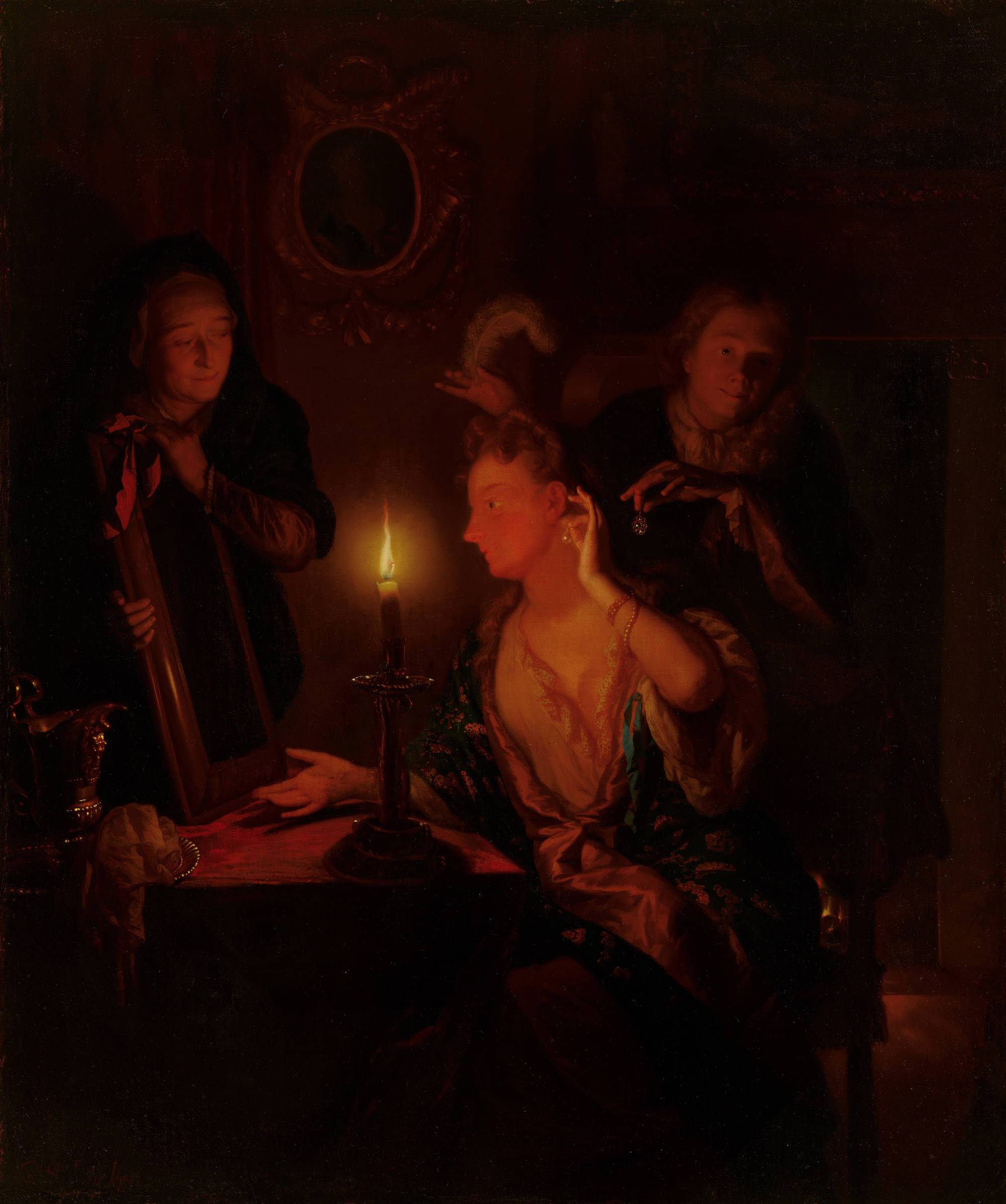 Godefridus Schalcken  Dame voor de spiegel bij kaarslicht Lady at a Mirror by Candlelight