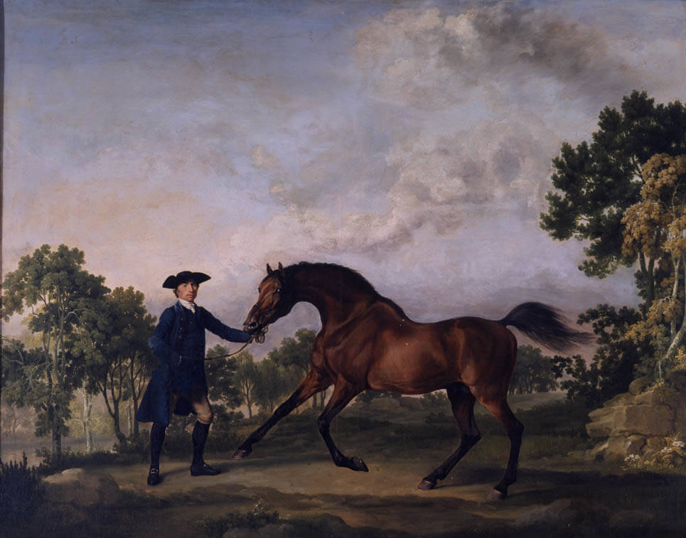 Schilderij van George Stubbs van een man met een steigerend paard.