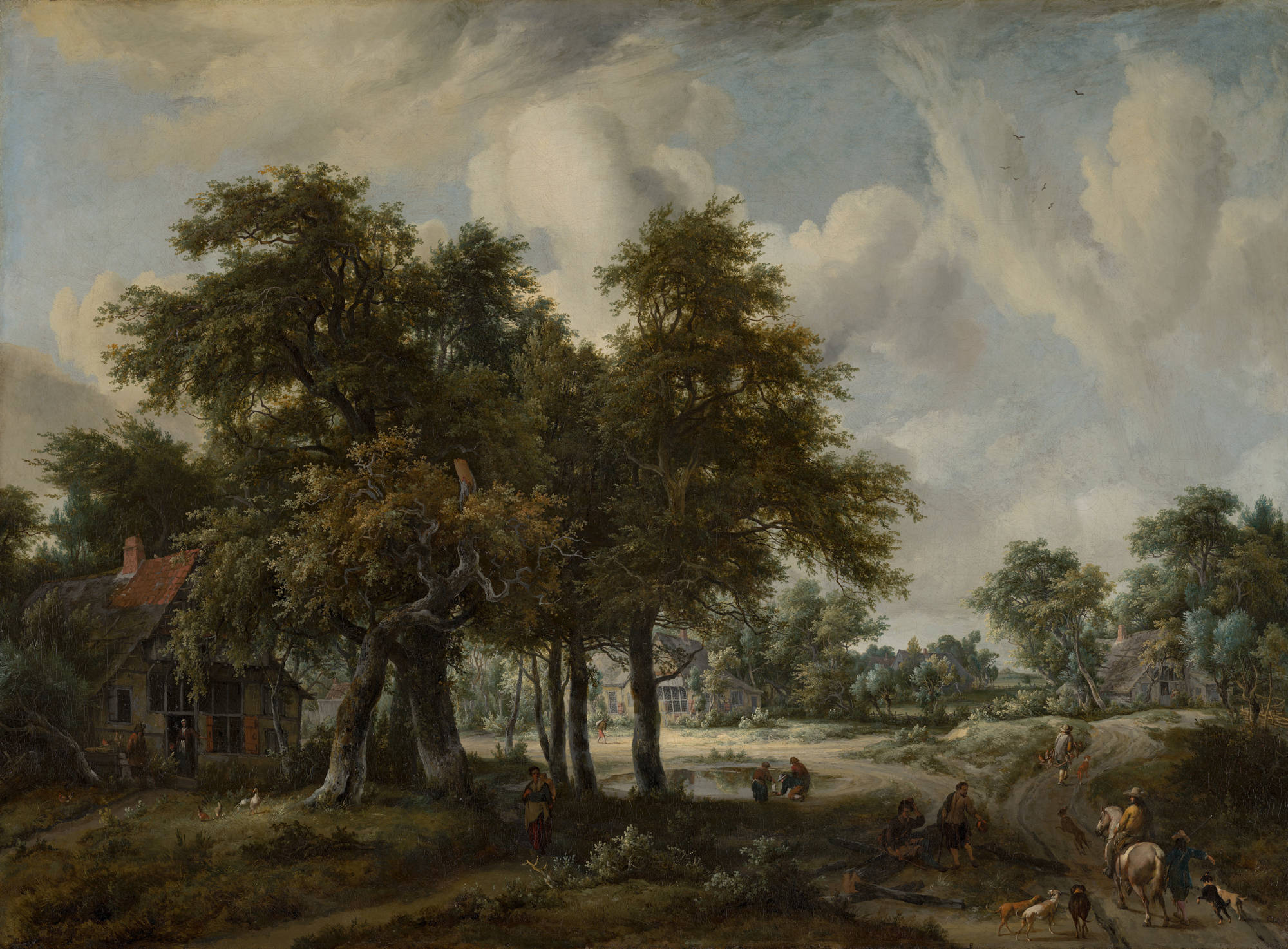 Meindert Hobbema  Boslandschap met boerenhoeven