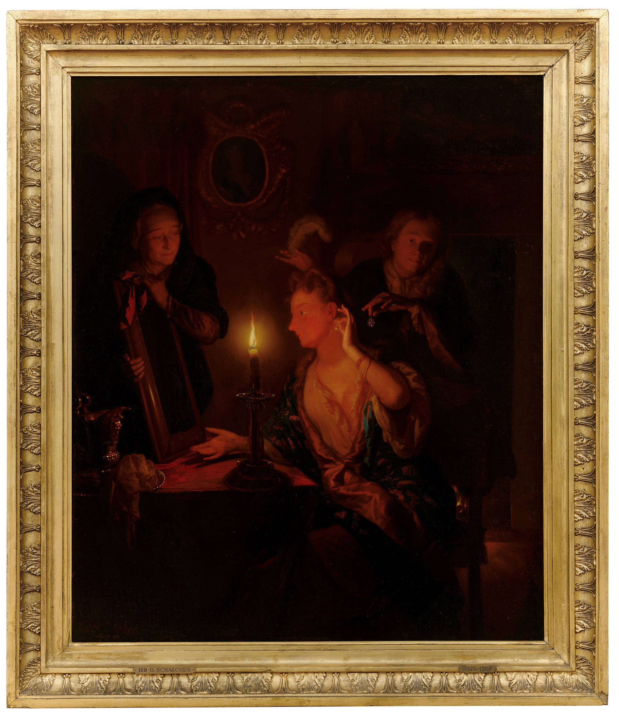 Godefridus Schalcken  Dame voor de spiegel bij kaarslicht Lady at a Mirror by Candlelight