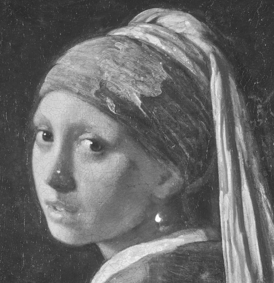 Girl with a pearl earring black and on sale white